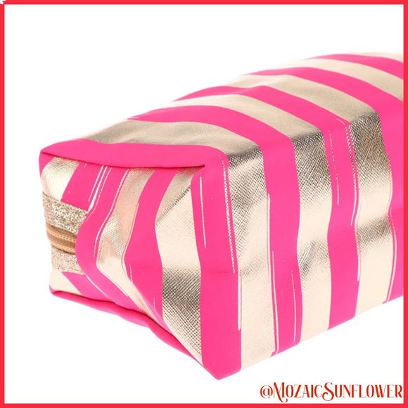 NEW WITH PACKAGING GOLD AND PINK STRIPE MAKE UP BAG - Picture 5 of 6